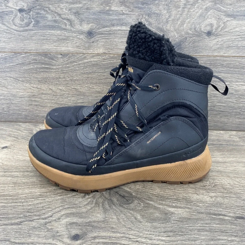 Columbia Keetley Shorty Boots Womens 8.5 Black Waterproof Faux Fur Omni-Heat